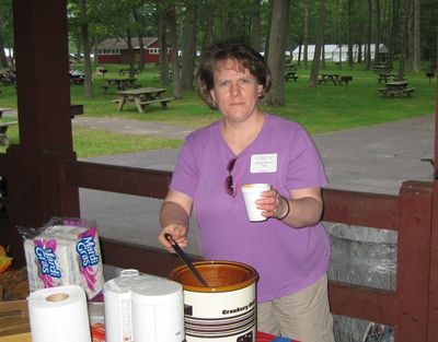 Sue Higham Foley Serving the Beans
Susan Higham Foley and the Foley "Recipe"

