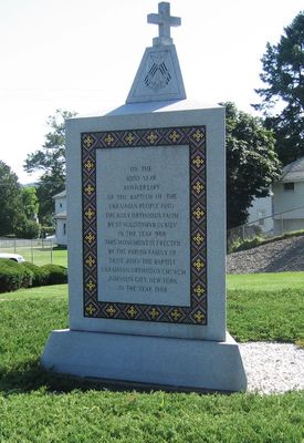 Dave Smith and Family Visit Church Tour 5
St. John's Ukranian Church commemorative marker. Placed in 1988 at the 1000th anniversary of the baptism of the Ukrainian people into the orthodox faith.
