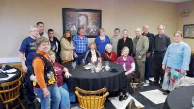 2015 Fall Gathering at Nicoles November 21
Group Photo (sans Bob Abrams)
Seated from Left: Mary Smith Taglieri; Jan Rung Fitzgerald Abrams; Jane Curtiss Watkin; Jan Mack Higham; 
Standing from Left: Miriam Smith Parmelee; Richard Taglieri; Jim Parmelee; Nathan Parmelee; Laurie Fitzgerald Blowers; Randy Blowers; Chris Curtiss-Rivers; Carol Curtiss; Ginger Lougheed Smith; Jack Higham; Steve Smith; Garret Smith; Florie Parmelee

