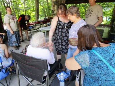 2016 Family Reunion July 9, 2016
Mary Lou Costello Maynard; Abigail Parmelee; Miriam Smith Parmelee; (back to camera) Julie Maynard Hart
