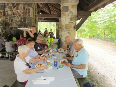 2016 Family Reunion July 9, 2016
L to R: Marge Ament Deanda; Mary Smith Taglieri; Richard Taglieri; Steve Smith; Tony Deanda
Background:  Jane Higham arriving with food
