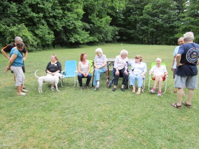 2016 Family Reunion July 9, 2016
L to R: Julie Maynard Hart; Len Hart; Jane Higham (and Baxter); Kathleen Maynard Dinsmore; Jane Curtiss Watkin; Mary lou Costello Maynard; Mary Smith Taglieri; Marge Ament Deanda; Tony Deanda; Richard Taglieri
