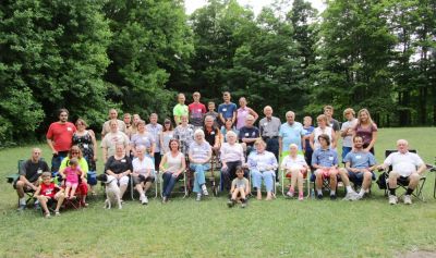 2016 Family Reunion, July 9, 2016
Front Row: Mark Glazer; Eli Glazer (on the ground); Mary Higham Glazer;  Audriann Glazer; Jane Higham; Jan Mack Higham;  Kathleen Maynard Dinsmore; Jane Curtiss Watkin; Mary Lou Costello Maynard; Cole Entwistle (seated on ground); Mary Smith Taglieri; Marge Ament Deanda; Timothy Awad; Andrew Awad; Jack Higham;
2nd Row: David Wendell; Abigail Parmelee; Florie Parmelee; (standing behind: Jim Parmelee; Nathan Parmelee; Shelby Deere); Miriam Smith  Parmelee; Joe Higham; Laurel Higham; Chris Curtiss-Rivers; Len Hart; Julie Maynard Hart; Richard Taglieri; Steve Smith; Tony Deanda; Shane Thomkins; Joan Higham Entwistle; Tyler Entwistle; Justin Entwistle; Ciara Starr;
Back Row: Ben Hughes; Riley Hughes; Sam Hughes; Joe Hughes; Ann Higham Hughes  
