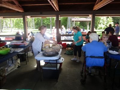2018 Family Reunion, July 7, VBSP
Ann Higham Hughes and Sue Higham Foley preparing chow.
