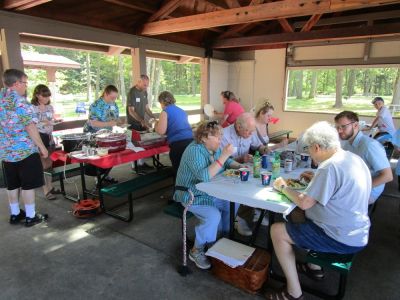 2019 Family Reunion July 13, 2019 VBSP
Back left: Joe Higham; Laurel Higham; Florie Parmelee; Mark Glazer; Miriam Smith Parmelee; Sue Higham Foley;
Front right, clockwise: Mary Smith Taglieri; Steve Smith, Rebecca Smith Tousant; Eli Glazer; Andrew Smith; Richard Taglieri 
