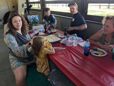 2022 Family Reunion July 9, 2022 VBSP
Andrew Awad Family;
Nadia Awad; Aley VanDerpoel Awad holding Elizabeth Jane Awad, Andrew Awad;
Jane Higham (foreground); 
Cole Entwistle (background) 
