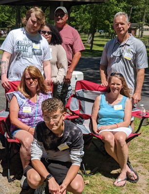 2022 Family Reunion July 9, 2022 VBSP
Family Groups:
Left: Joan Higham Entwistle, seated; Cole kneeling; in back, Justin; Skye Casiano, guest; Jim Entwistle;
Right: Ann Higham Hughes, seated; Ben Hughes, in back

