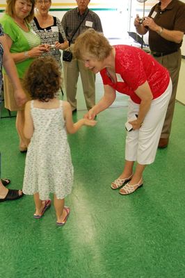 Sunday Party at OLS School
Guests: Silvi Howey greets Jan Higham, Nancy Howey looks on.
