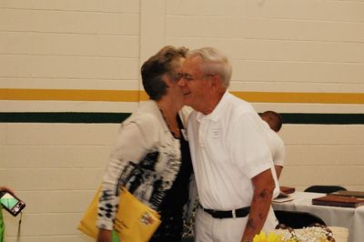 Sunday Party at OLS School
Guests:  Cathy Mack Wilson greets her dad, Joe Mack.
