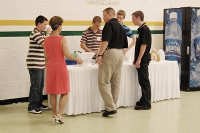 Sunday Party at OLS School
Food Prep:  Beverage Table. Clockwise from the lower left:  Peg Higham; Nick Higham; David Higham; Arik Foley; Jake Higham; John Higham
