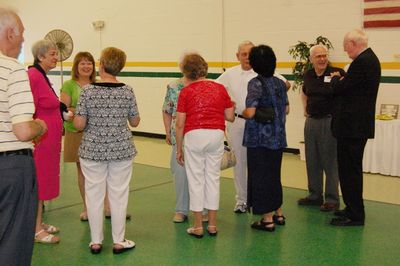 Sunday Party at OLS School
Guests: L to R: Art Glazer; Jill Glazer; Nancy Howey; Marion Tillis (back to camera); Jan Higham; Eileen Fanning (hidden); Joe Mack; Pat Livingston; Harold Fanning; Dick Wilson
