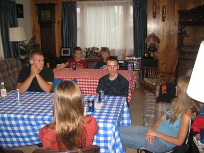 Friday/Saturday Breakfast and Picnic
Picnic: Foreground Rachel (back to camera) Andy Foley; Jake Higham; Cathy Higham; 
Background: Arik Foley and Jan Higham in the Living Room
