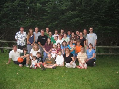 Friday/Saturday Breakfast and Picnic
Picnic:  The Higham Family Children, Spouses, and Grandchildren
Front, L to R: Ted Foley; Tim Awad; Joan. Cole, Tyler and Justin Entwistle; Sam Hughes; Jane Higham; Mary Higham Glazer;
Seated: Rachel, Madison, Julia, Laurel, and Katie Higham (holding Eli Glazer); Margaret Bills Higham;   
Standing front: Cathy Foster Higham; James, David and Thomas Higham; Joe Hughes; Susan Higham Foley; Nicholas Higham; Ann Higham Hughes; Mark Glazer; 
Standing rear: Joseph and John Higham; Andrew Foley;  Andrew Awad; Arik Foley; Daniel Higham; Jacob Higham; Ben Hughes
