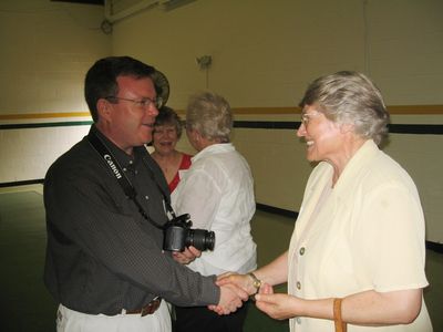 Sunday Party at OLS School
Guests: Joe Higham greets Echo Road neighbor Louisa Matula
