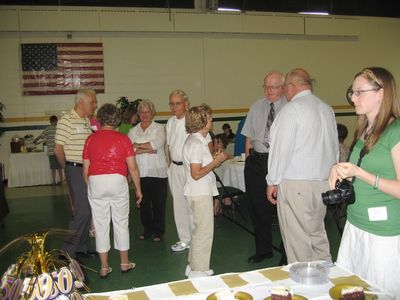 Sunday Party at OLS School
Guests: L to R: Art Glazer; Jan Higham (back to camera); Barbara Perkins; Joe Mack; Eleanor Paukett; Dick Wilson; Dan Mack; Rachel Higham
