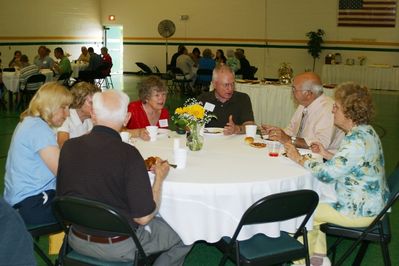 Sunday Party at OLS School
Tables: L to R: (back to camera) Harold Fanning; Denise Signor; Eleanor Paukett; Jan Higham; Jack Higham; Tom D'Angelo; Mary D'Angelo
