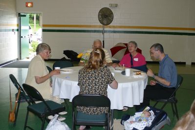 Sunday Party at OLS School
Tables: L to R: (Back to camera) Mary Glazer; Louisa Matula; Art Glazer; Jill Glazer; Mark Glazer; Eli Glazer (on floor in carrier)
