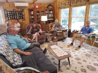 60th Anniversary Party Jack & Jan August 10, 2019
Chillin' in the Great Room
L to R" John Higham; in back, Madison Higham. in back, Joe Higham; Julia Higham; Sam Hughes; Arik Foley
