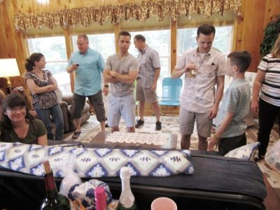 60th Anniversary Party Jack & Jan August 10, 2019
Cake cutting audience:
Laurel Higham; Katie Higham Phoenix; John Higham; Dan Higham; Ben Hughes; David Higham; Eli Glazer; off camera, Mary Higham Glazer
