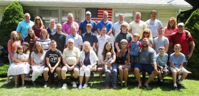 60th Anniversary Party Jack & Jan August 10, 2019
Celebrating 60 years, June 20, 2019
Front row, L to R: Laurel Higham, holding, Audriann Glazer; Ann Higham Hughes; Sam Hughes; Grandpa Jack Higham, Grandma Jan Mack Higham; Katie Higham Phoenix, holding Jonathan Phoenix; Peggy Bills Higham; James Bryan Phoenix; Andy Foley; Eli Glazer; Cole Entwistle

Middle row: Madison Higham; Julia Higham; Mary Higham Glazer; Mark Glazer; Ben Hughes; Riley Hughes; David Higham; Justin Entwistle; Jane Higham; Dan Higham; Jim Entwistle

Back row: John Higham; Cathy Foster Higham; Sue Higham Foley; Ted Foley; Adam Phoenix; Arik Foley; Joe Higham; Jim Higham; Vince Palleschi; Joan Higham Entwistle Also attending, but absent from photo: Andrew Awad; Aley VanDerPoel; Nadia Awad

