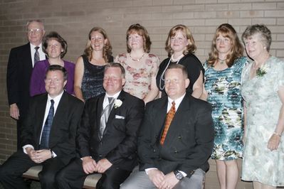 Higham Family
Seated: Joseph Higham; James Higham; John Higham
Standing: Jack Higham; Sue Higham Foley; Ann Higham Hughes; Mary Higham Glazer; Jane Higham; Joan Higham Entwistle; Jan Mack Higham
Photo taken at wedding reception for Katie Higham and Adam Phoenix, August 6, 2011 in Endicott, NY.
